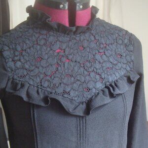 ZARA Black Ruffled Collar Lace Long Sleeve Top Victorian Prairie Witchy